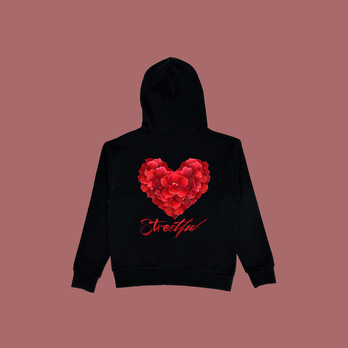 Black hoodie with red heart best sale